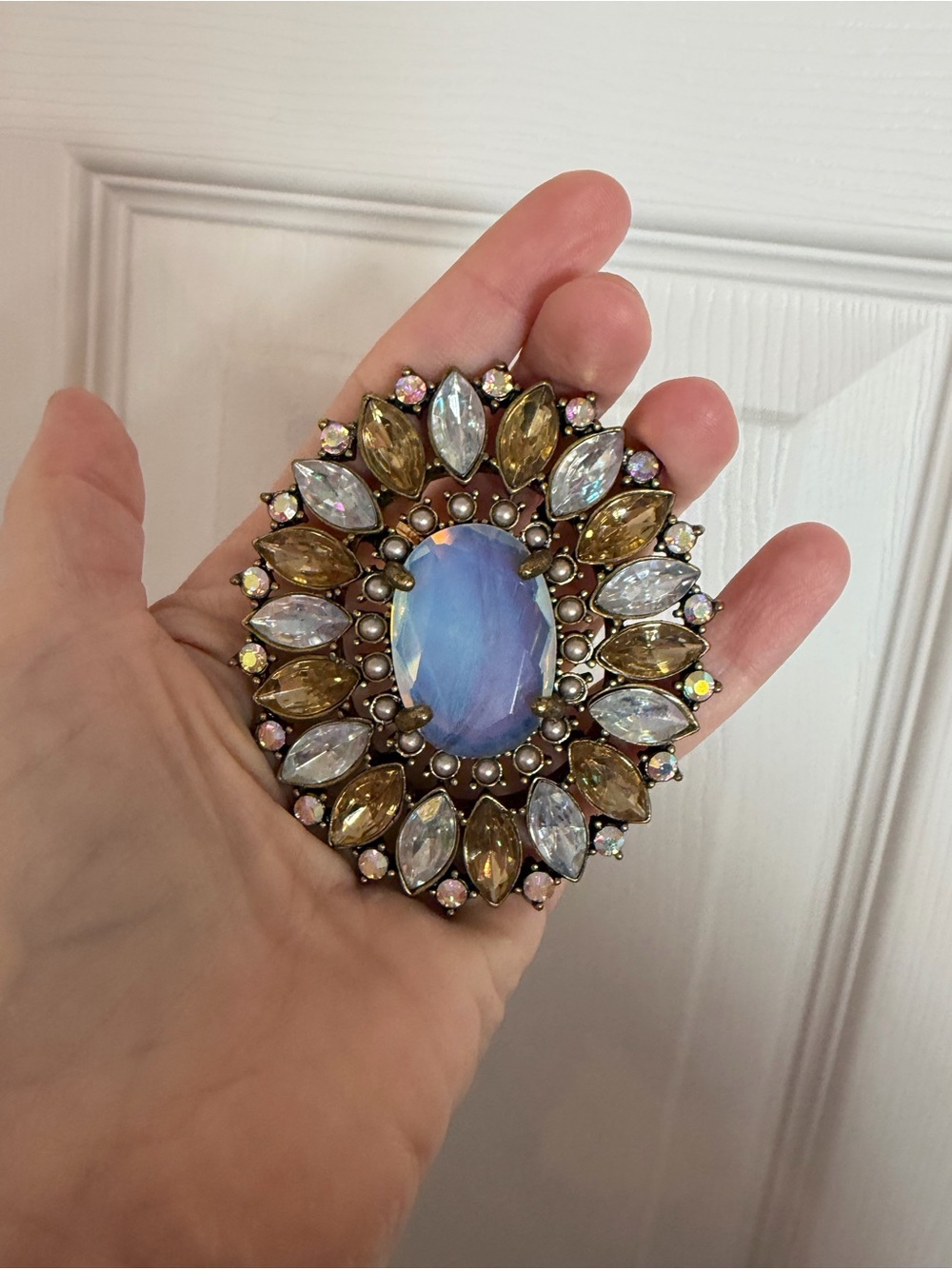 NANCY & RISE signed Opalescent Blue Center Vintage-Style Statement Brooch